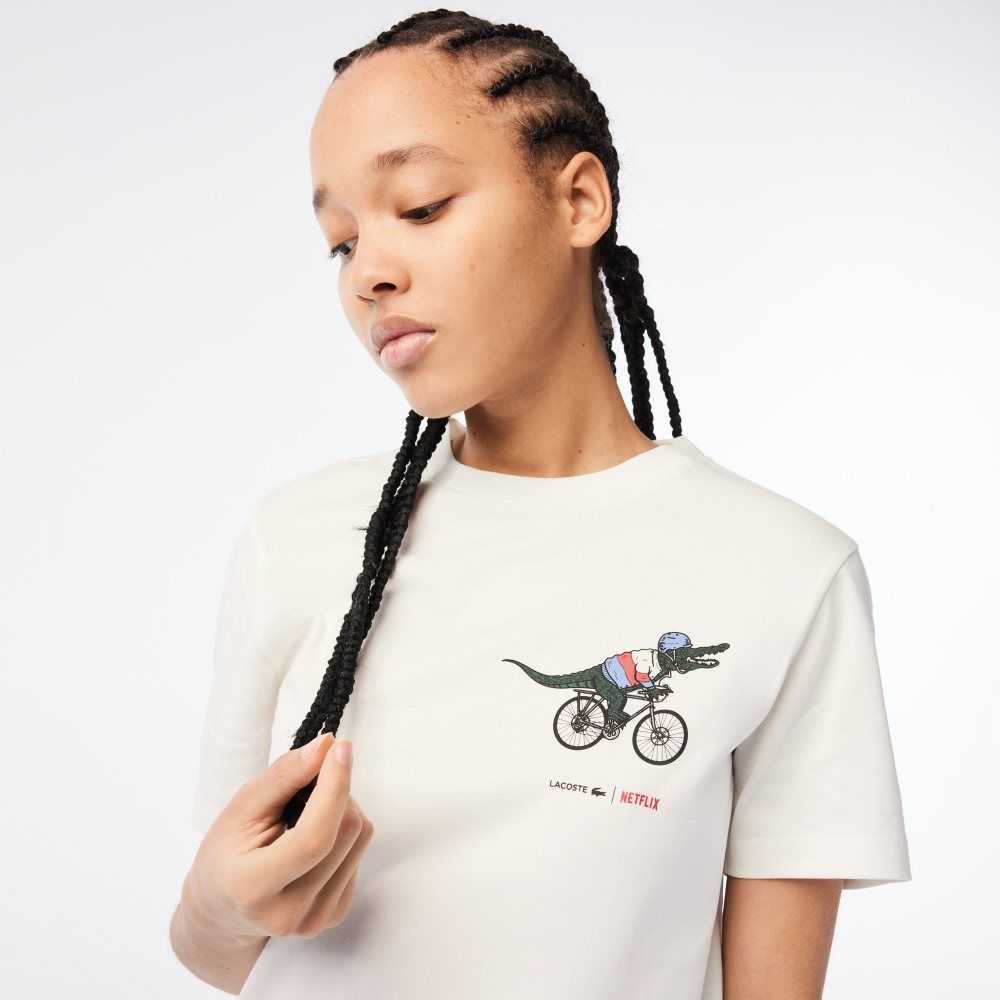 Lacoste Netflix Organic Pamuklu Jersey T-Shirt Beyaz | NZ5890147