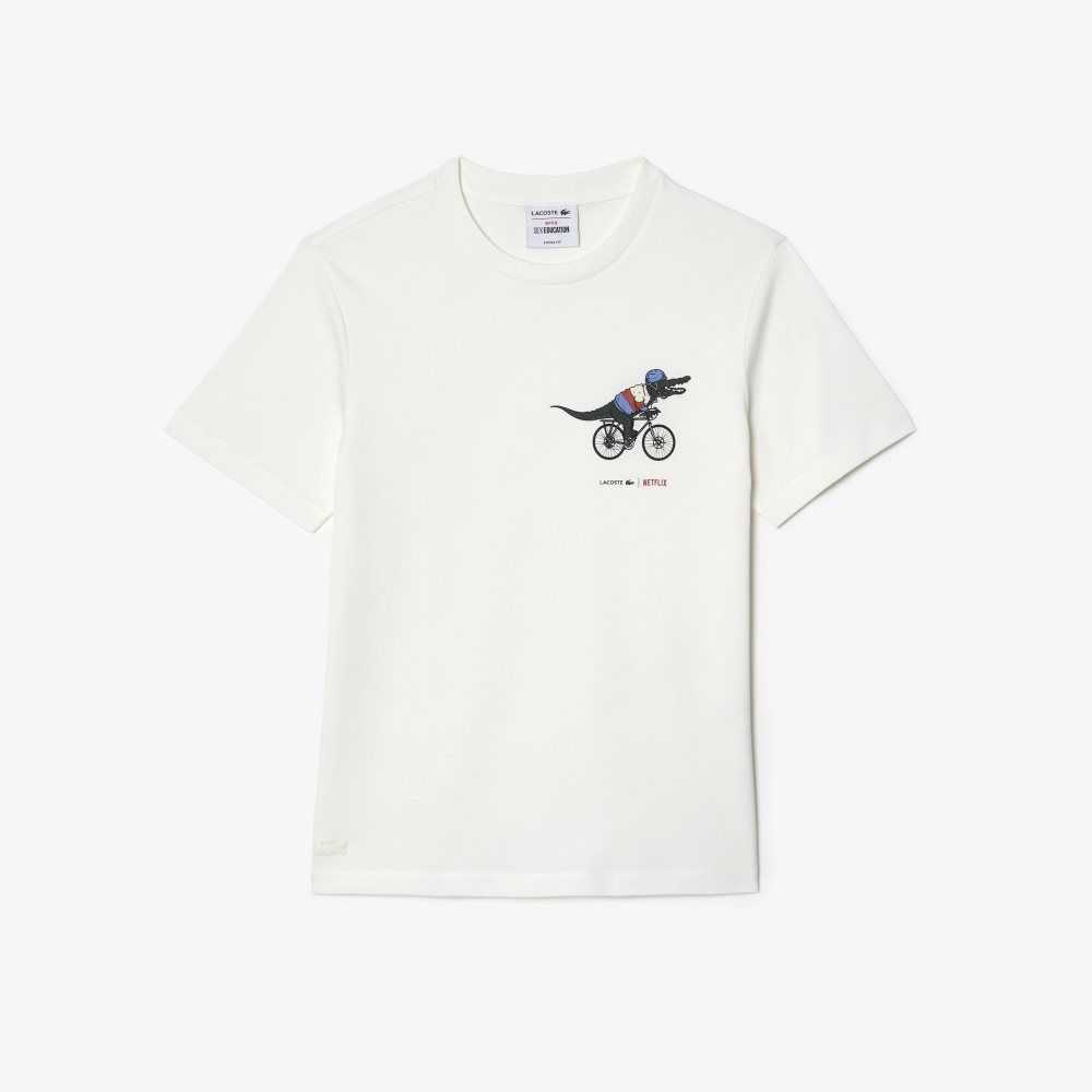 Lacoste Netflix Organic Pamuklu Jersey T-Shirt Beyaz | NZ5890147