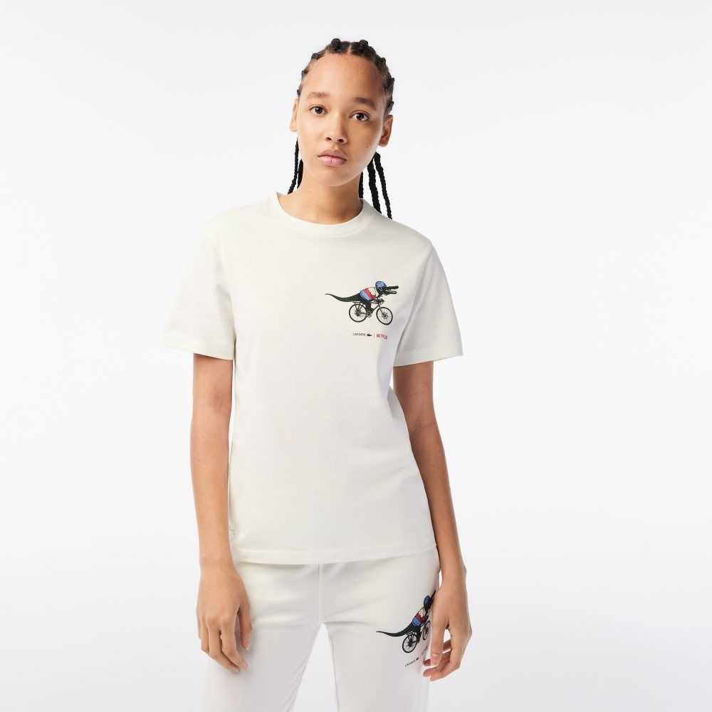 Lacoste Netflix Organic Pamuklu Jersey T-Shirt Beyaz | NZ5890147