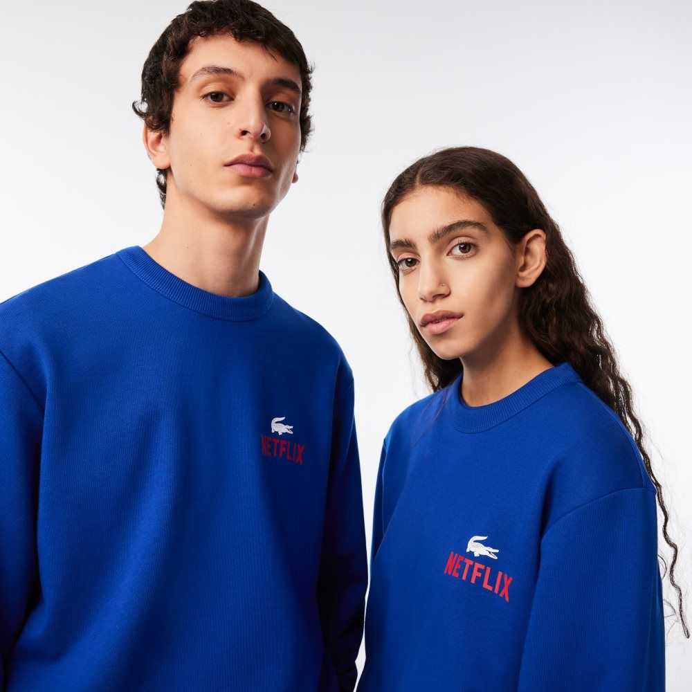 Lacoste Netflix Round Neck Print Back Mavi | IS9284175