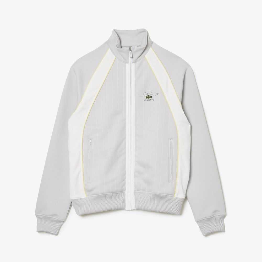 Lacoste Organic Pamuklu Colorblock Zipped Açık Gri Beyaz Sarı | SM2347510