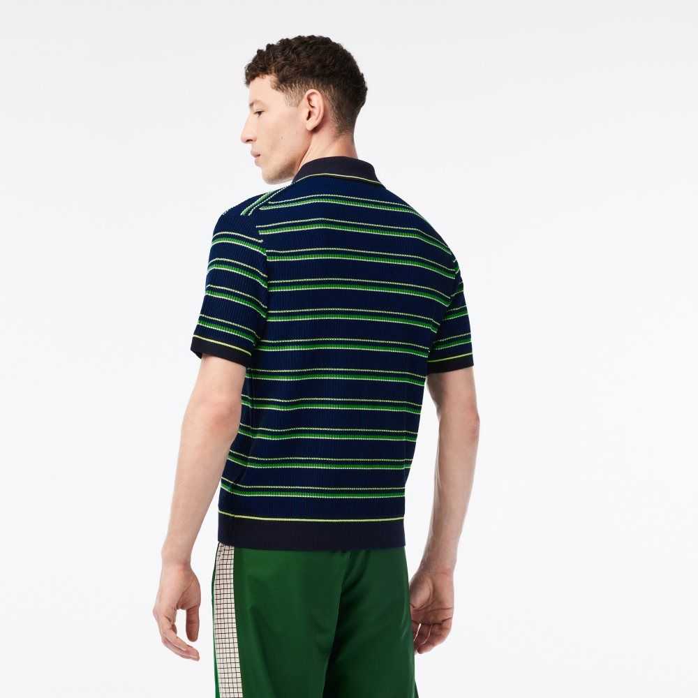 Lacoste Organic Pamuklu French Made Çizgili Polo Mavi Siyah Beyaz | TQ7140985