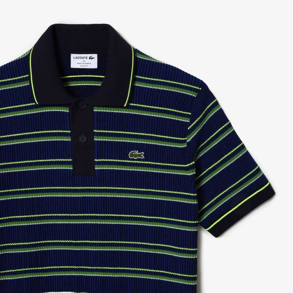 Lacoste Organic Pamuklu French Made Çizgili Polo Mavi Siyah Beyaz | TQ7140985