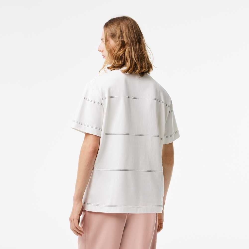 Lacoste Organic Pamuklu Jersey Stripe Beyaz | ZH1678095