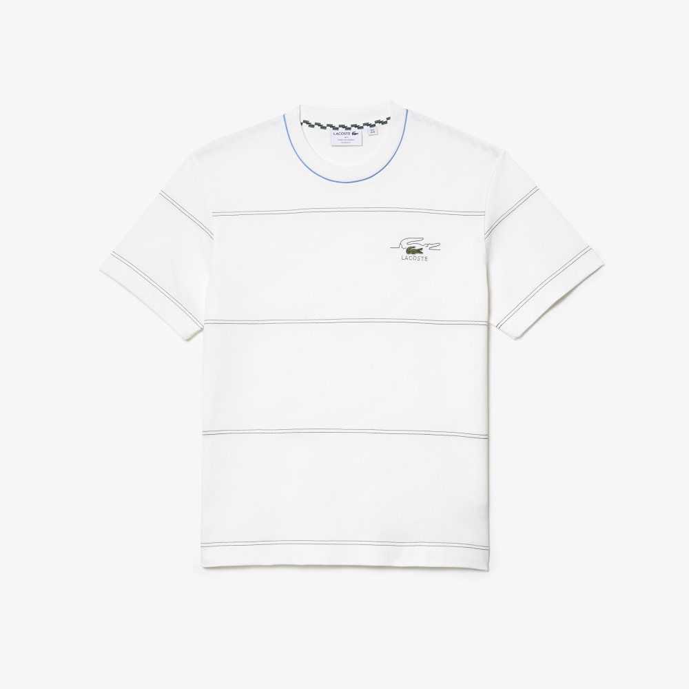 Lacoste Organic Pamuklu Jersey Stripe Beyaz | ZH1678095