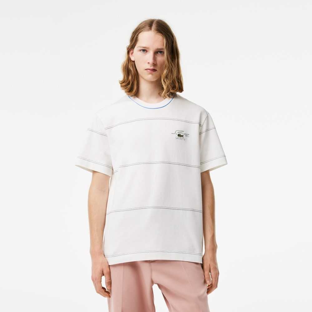 Lacoste Organic Pamuklu Jersey Stripe Beyaz | ZH1678095