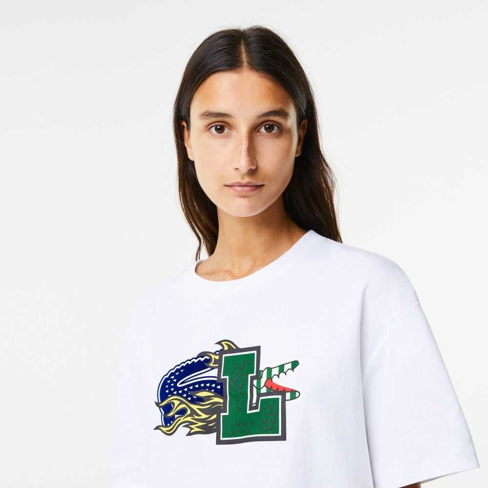 Lacoste Oversized Organic Pamuklu T-Shirt Beyaz | YQ1026958