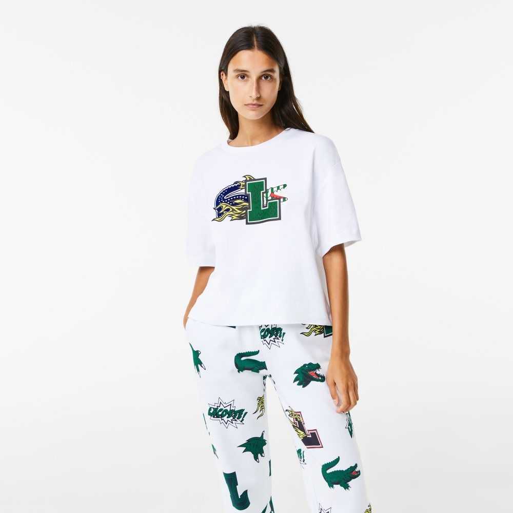 Lacoste Oversized Organic Pamuklu T-Shirt Beyaz | YQ1026958