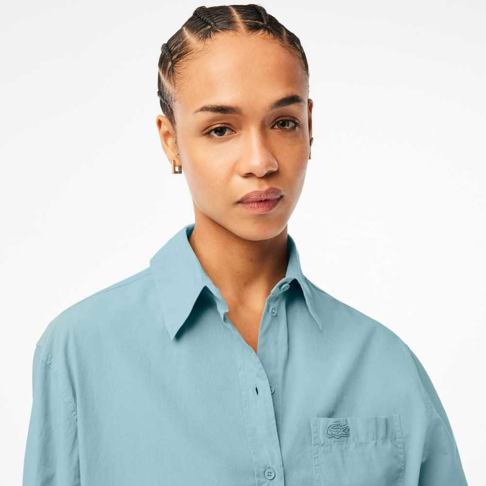 Lacoste Oversized Pamuklu Poplin Shirt Mavi | AW1953642