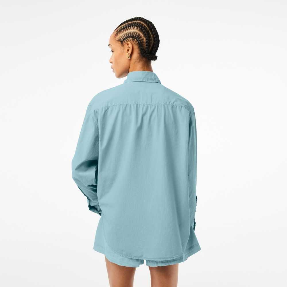 Lacoste Oversized Pamuklu Poplin Shirt Mavi | AW1953642