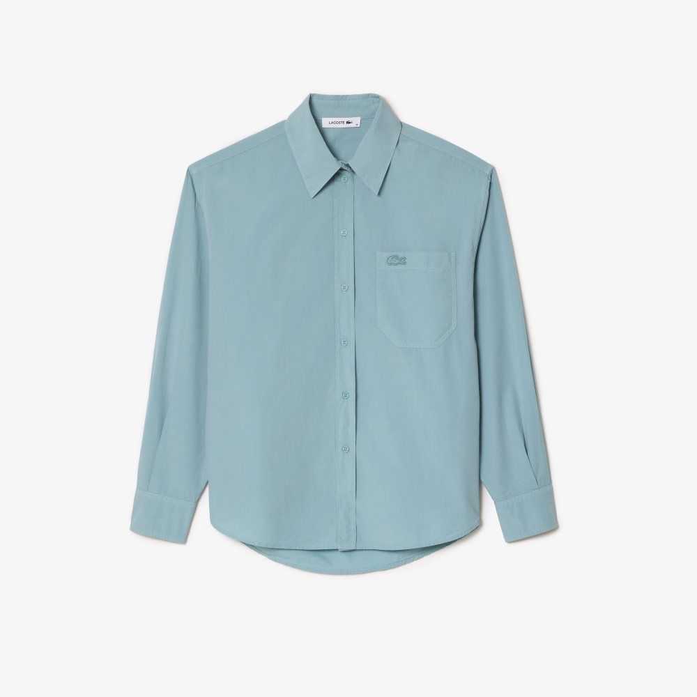 Lacoste Oversized Pamuklu Poplin Shirt Mavi | AW1953642