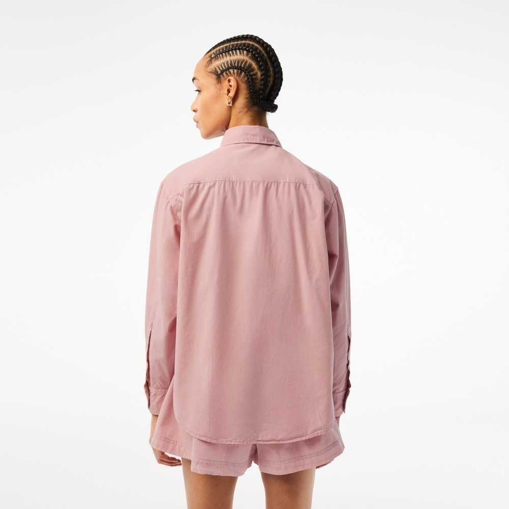 Lacoste Oversized Pamuklu Poplin Shirt Pembe | AJ9718546