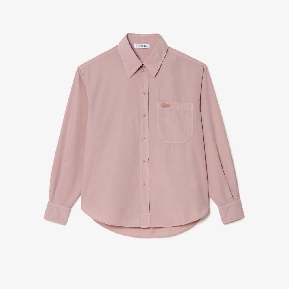 Lacoste Oversized Pamuklu Poplin Shirt Pembe | AJ9718546