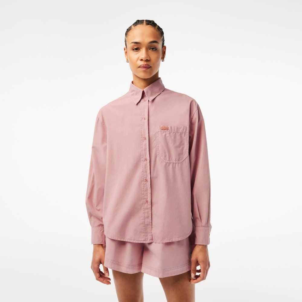 Lacoste Oversized Pamuklu Poplin Shirt Pembe | AJ9718546