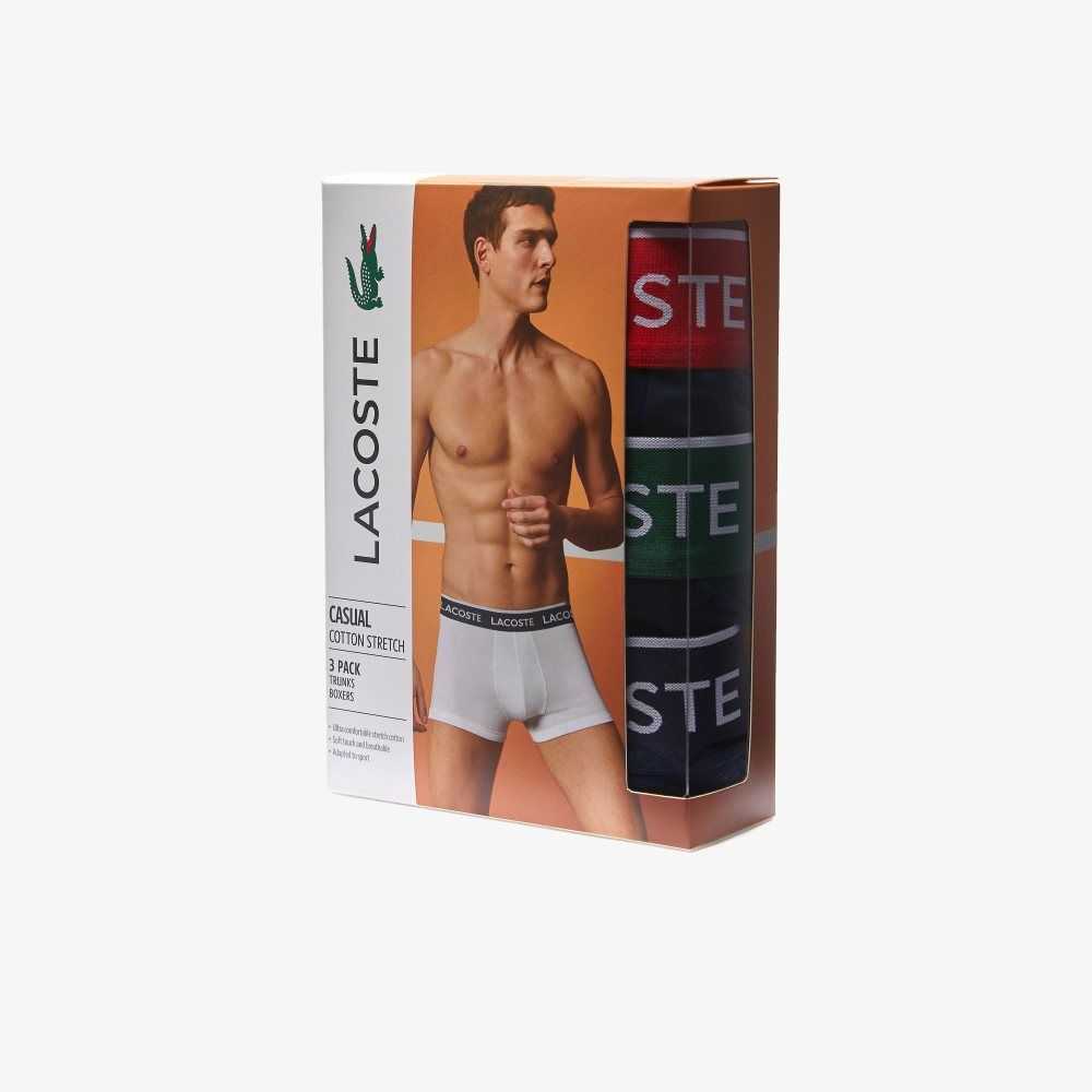 Lacoste Pack Of 3 Navy Gündelik Boksör Briefs With Contrasting Waistband Lacivert Mavi Yeşil Kırmızı Lacivert Mavi | WE4568302