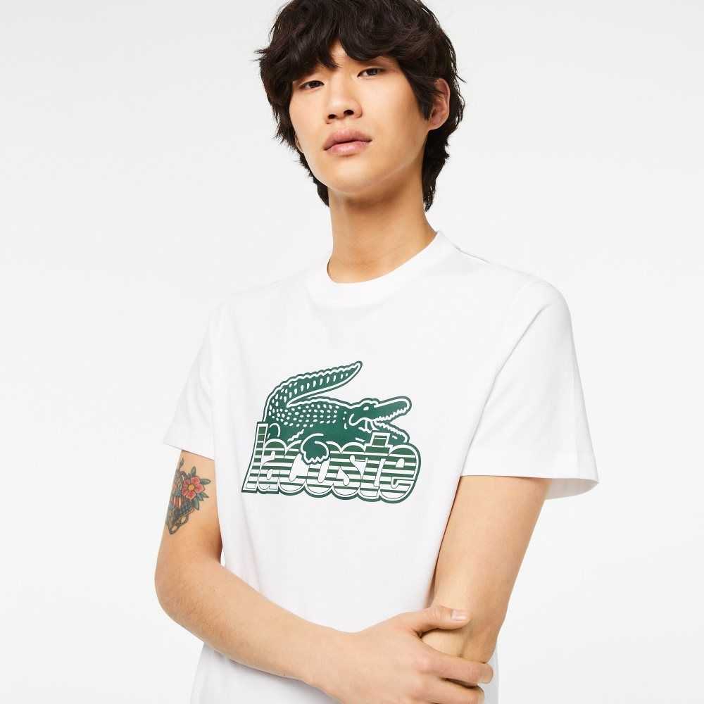 Lacoste Pamuklu Jersey Print Beyaz | ZN2085194