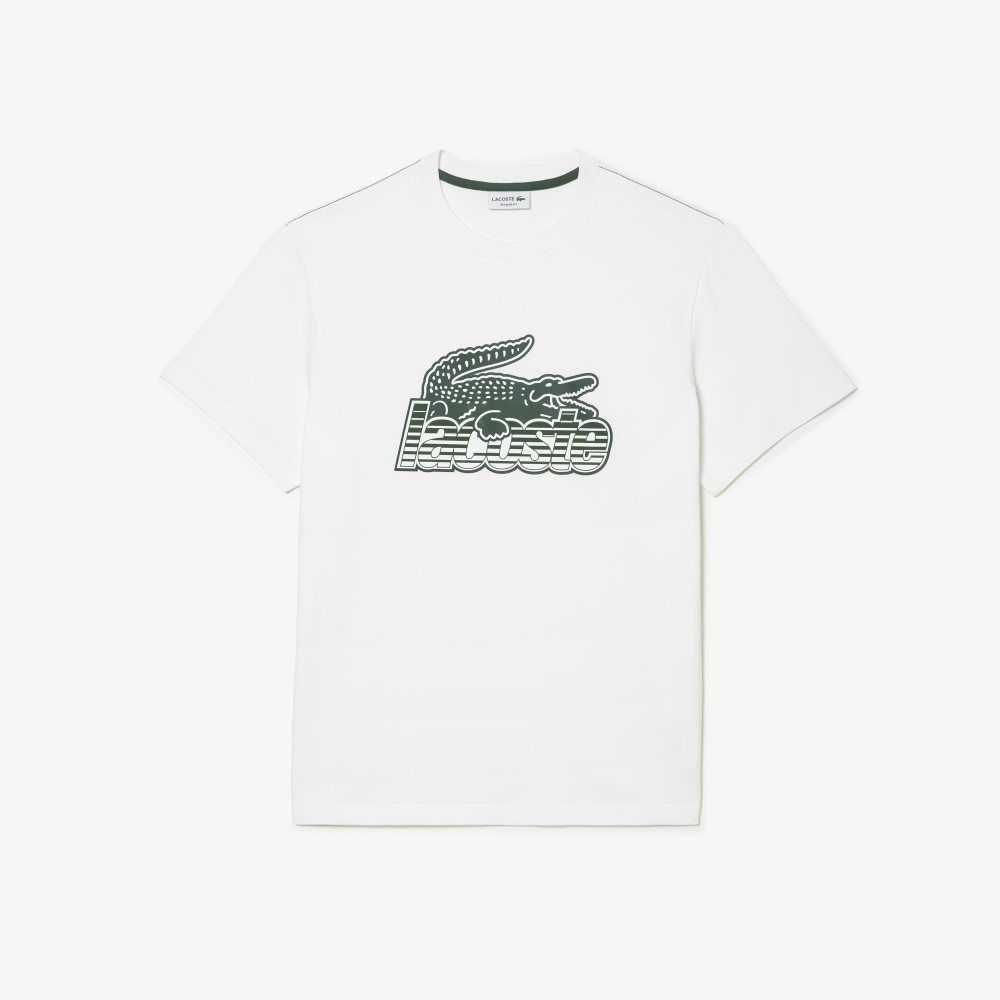 Lacoste Pamuklu Jersey Print Beyaz | ZN2085194