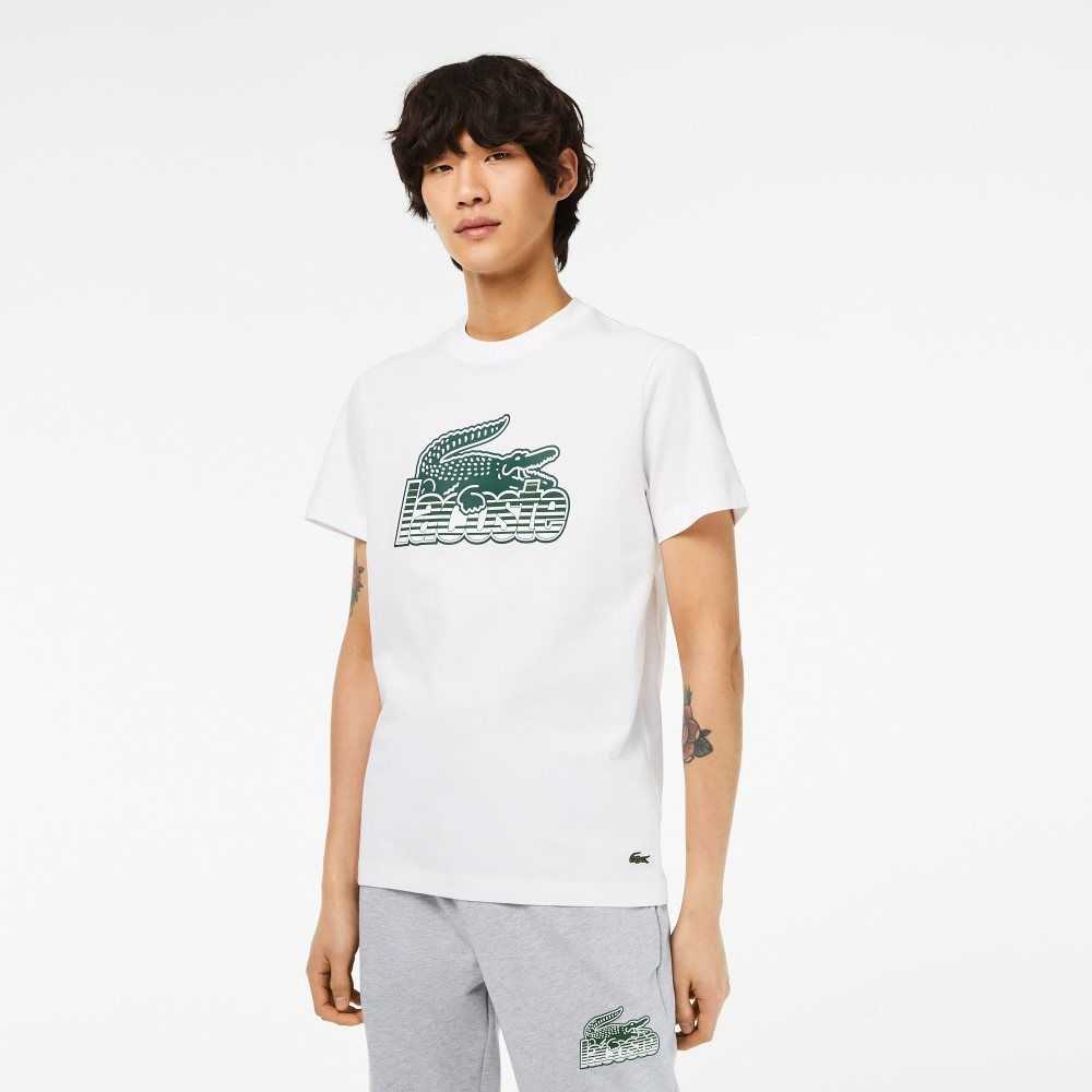 Lacoste Pamuklu Jersey Print Beyaz | ZN2085194