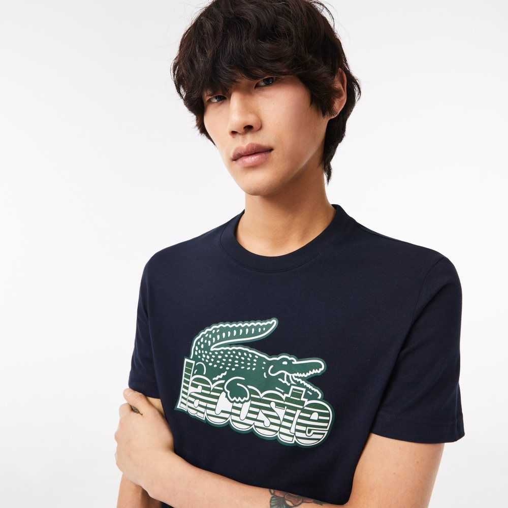 Lacoste Pamuklu Jersey Print T-Shirt Lacivert Mavi | DX1269835