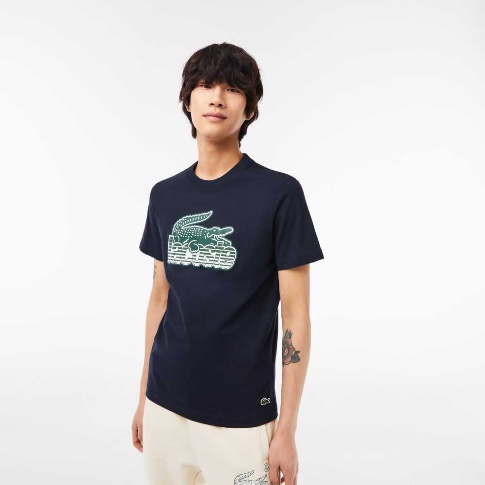 Lacoste Pamuklu Jersey Print T-Shirt Lacivert Mavi | DX1269835