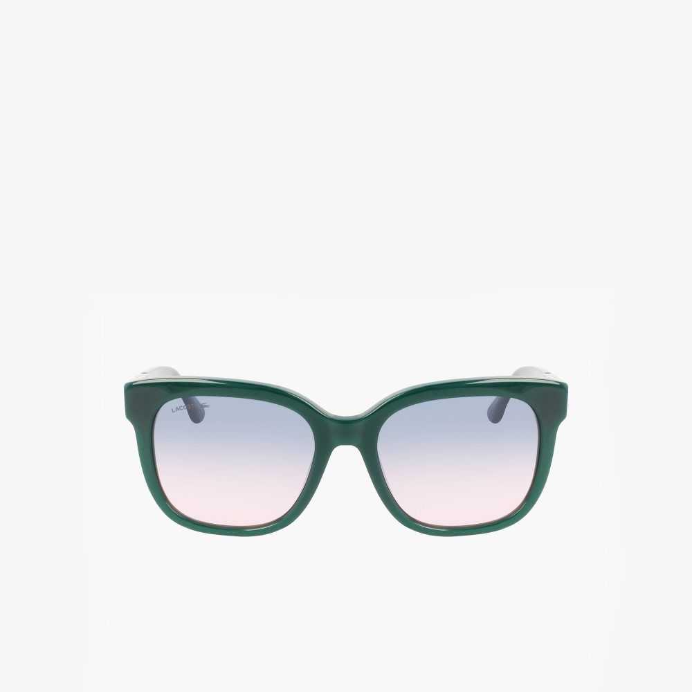 Lacoste Rectangle Acetate Croco Skin Yeşil | XD6072581