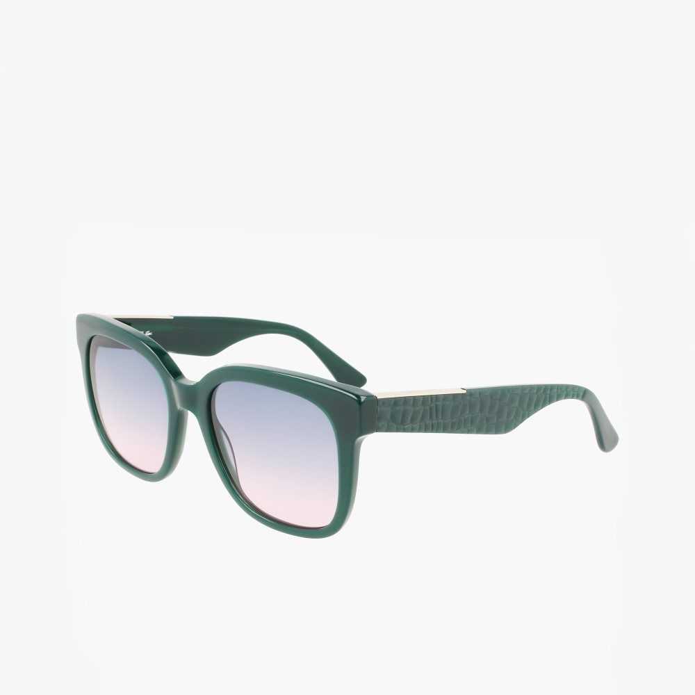 Lacoste Rectangle Acetate Croco Skin Yeşil | XD6072581