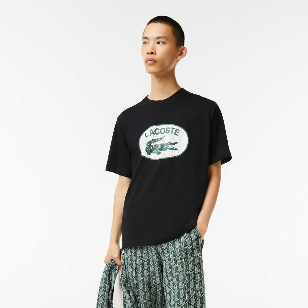 Lacoste Regular Fit Branded Monogram Print Siyah | OQ1867249