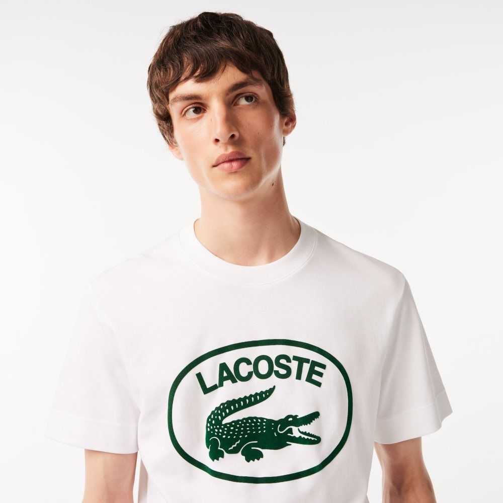 Lacoste Relaxed Fit Branded Pamuklu Beyaz Yeşil | PU8950436