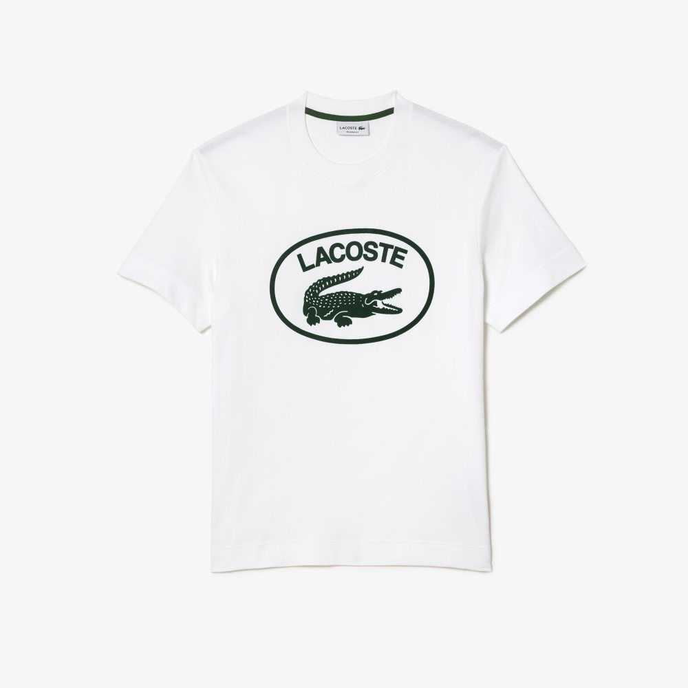 Lacoste Relaxed Fit Branded Pamuklu Beyaz Yeşil | PU8950436