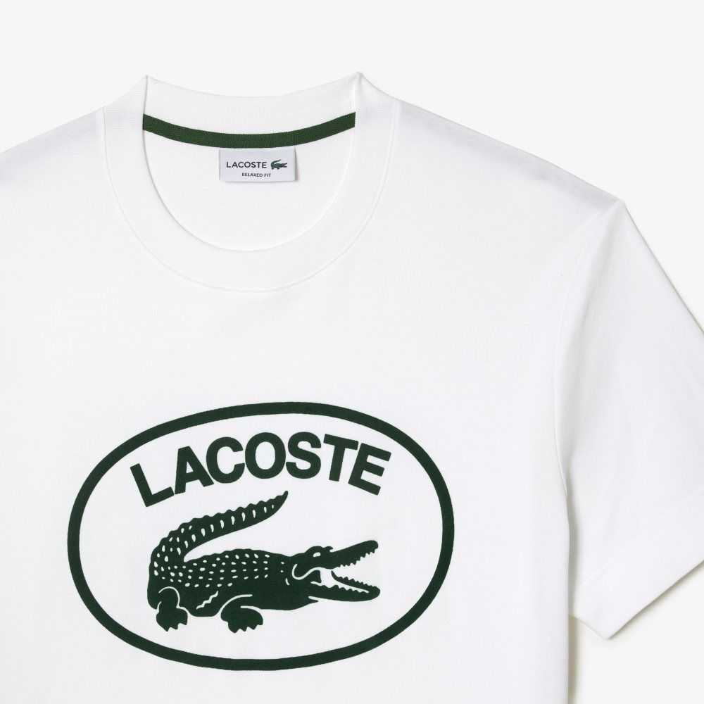 Lacoste Relaxed Fit Branded Pamuklu Beyaz Yeşil | PU8950436