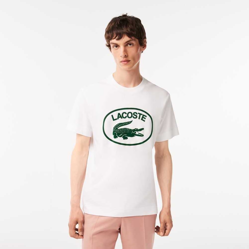 Lacoste Relaxed Fit Branded Pamuklu Beyaz Yeşil | PU8950436