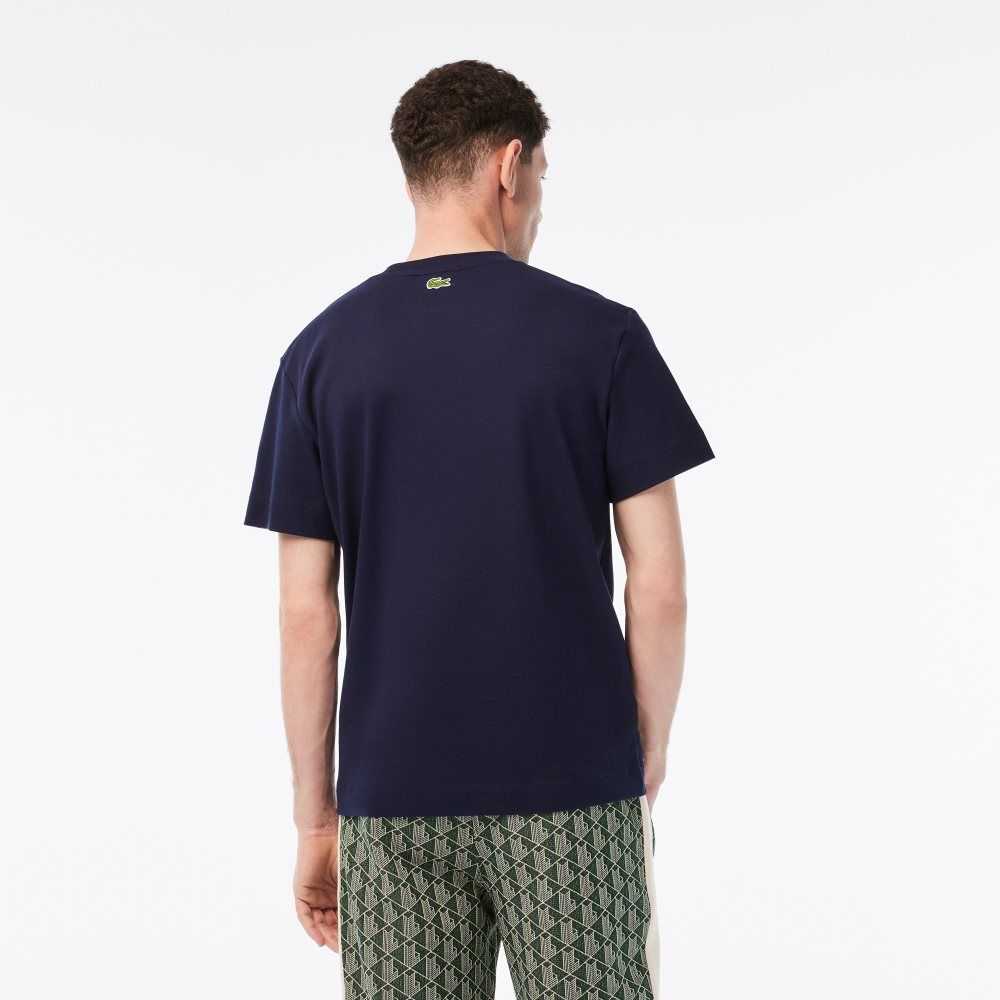 Lacoste Relaxed Fit Branded Pamuklu Lacivert Mavi Beyaz | BO2716439