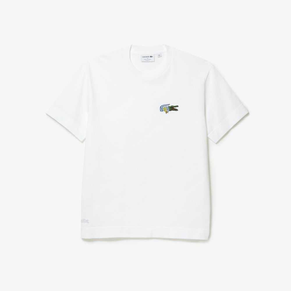 Lacoste Relaxed Fit Comic Effect Badge Beyaz | WU4906152