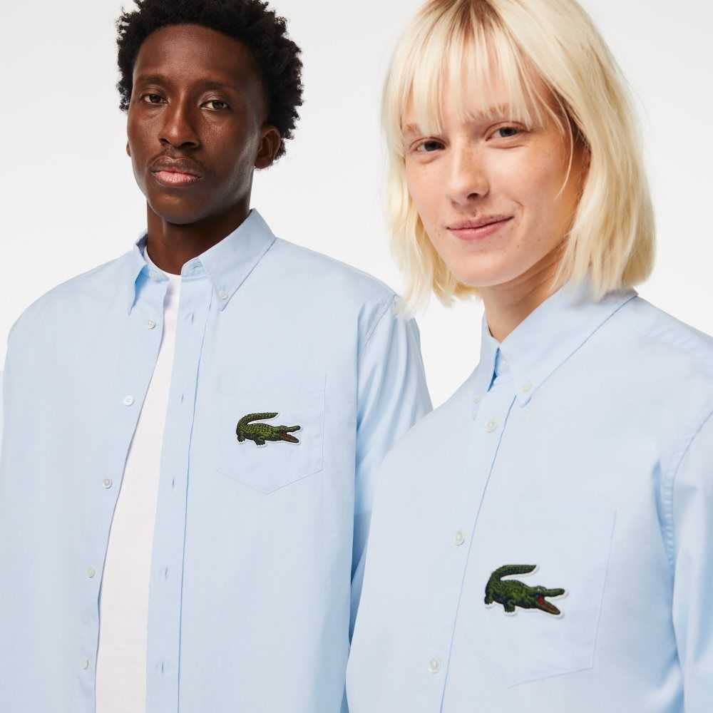 Lacoste Relaxed Fit Large Crocodile Pamuklu Shirt Mavi | AP7340925