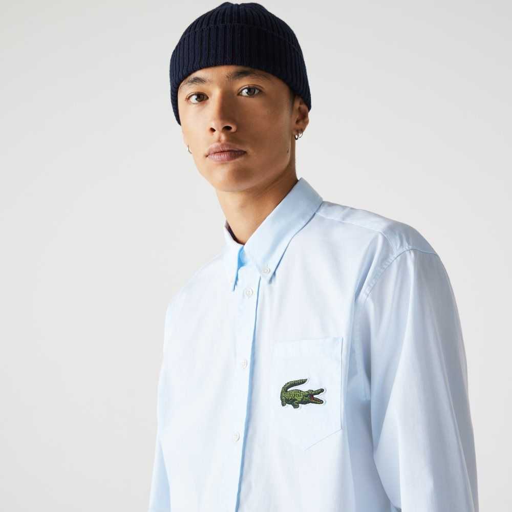 Lacoste Relaxed Fit Large Crocodile Pamuklu Shirt Mavi | AP7340925