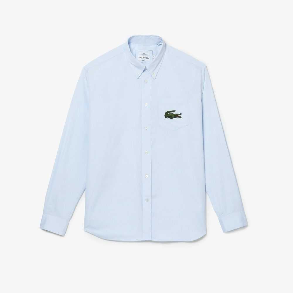 Lacoste Relaxed Fit Large Crocodile Pamuklu Shirt Mavi | AP7340925