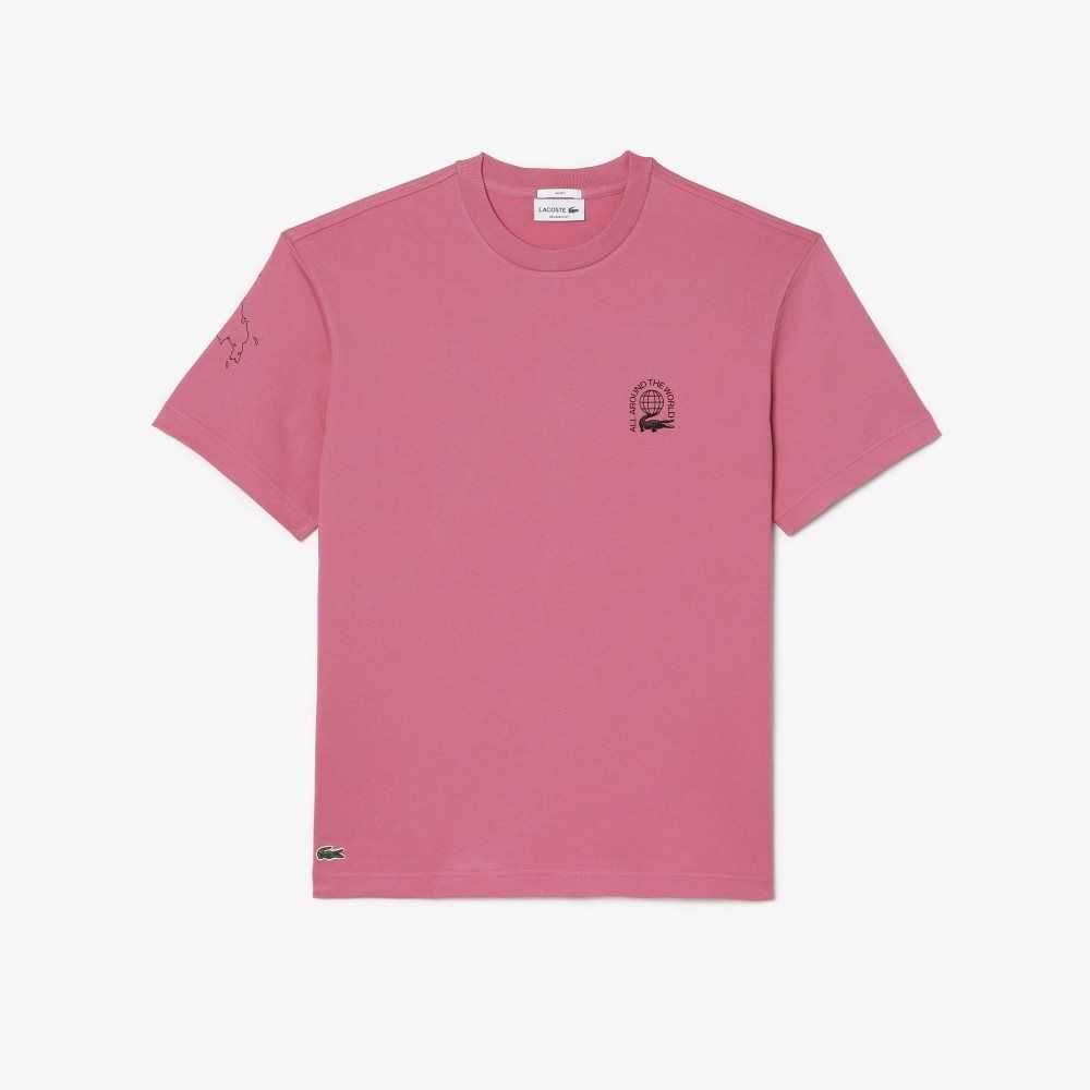 Lacoste Relaxed Fit Organic Pamuklu Jersey Pembe | FG6825093