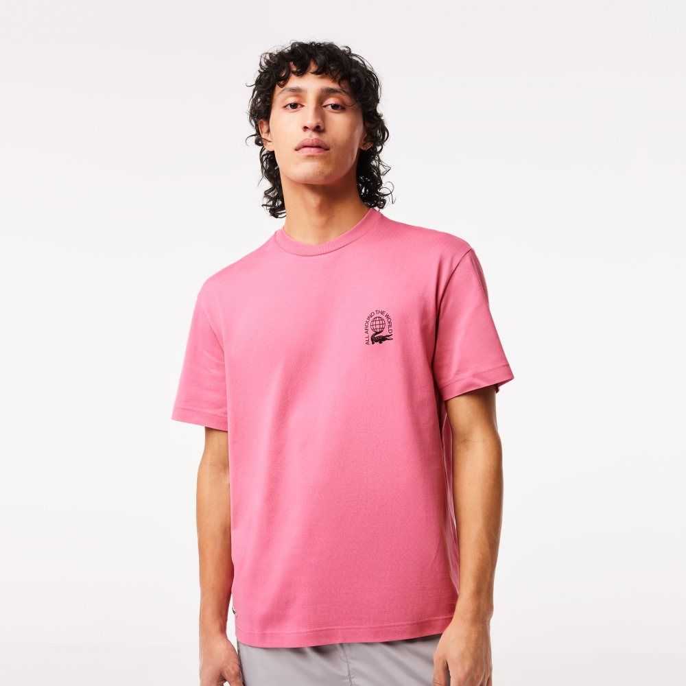 Lacoste Relaxed Fit Organic Pamuklu Jersey Pembe | FG6825093