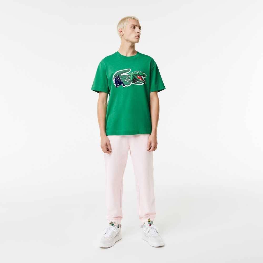 Lacoste Relaxed Fit Oversized Crocodile Yeşil | KR2049315