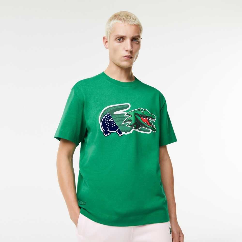 Lacoste Relaxed Fit Oversized Crocodile Yeşil | KR2049315