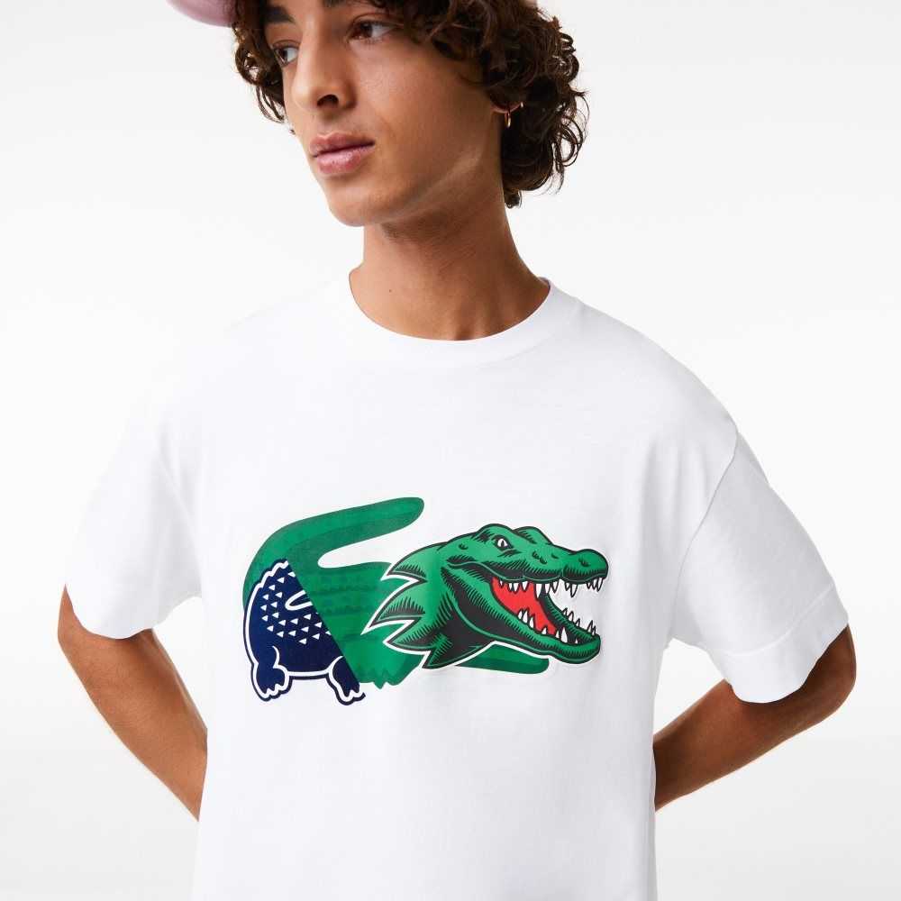 Lacoste Relaxed Fit Oversized Crocodile Beyaz | OM4352016