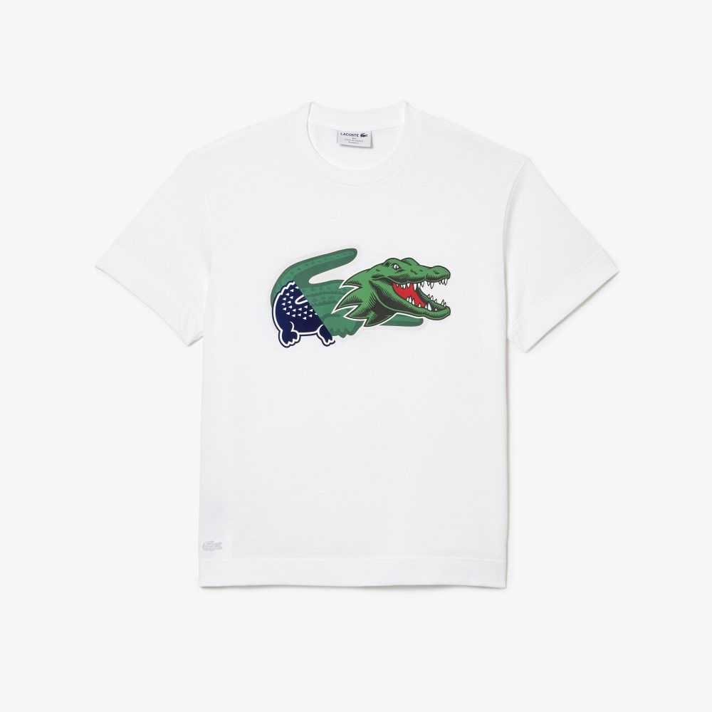 Lacoste Relaxed Fit Oversized Crocodile Beyaz | OM4352016