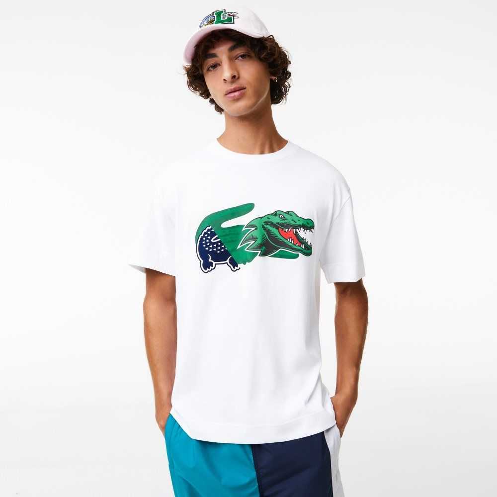 Lacoste Relaxed Fit Oversized Crocodile Beyaz | OM4352016