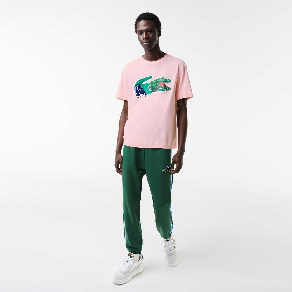 Lacoste Relaxed Fit Oversized Crocodile Açık Pembe | PF3876120