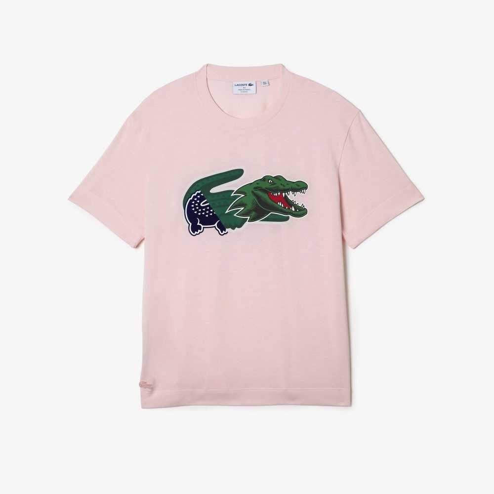 Lacoste Relaxed Fit Oversized Crocodile Açık Pembe | PF3876120