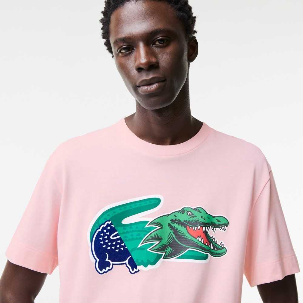 Lacoste Relaxed Fit Oversized Crocodile Açık Pembe | PF3876120