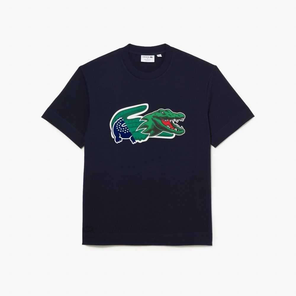 Lacoste Relaxed Fit Oversized Crocodile Lacivert Mavi | VC5496317