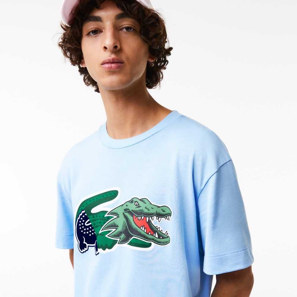 Lacoste Relaxed Fit Oversized Crocodile Mavi | VF4190326