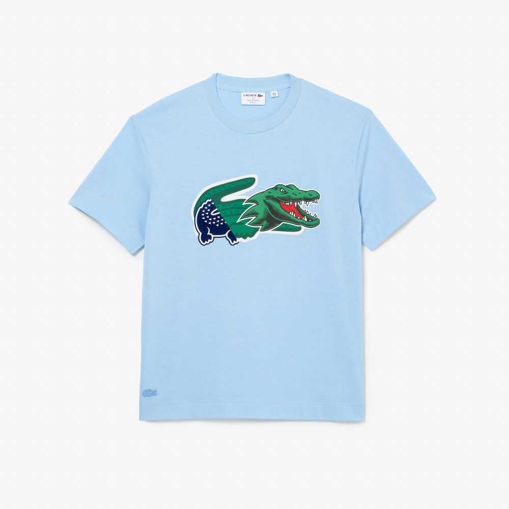 Lacoste Relaxed Fit Oversized Crocodile Mavi | VF4190326