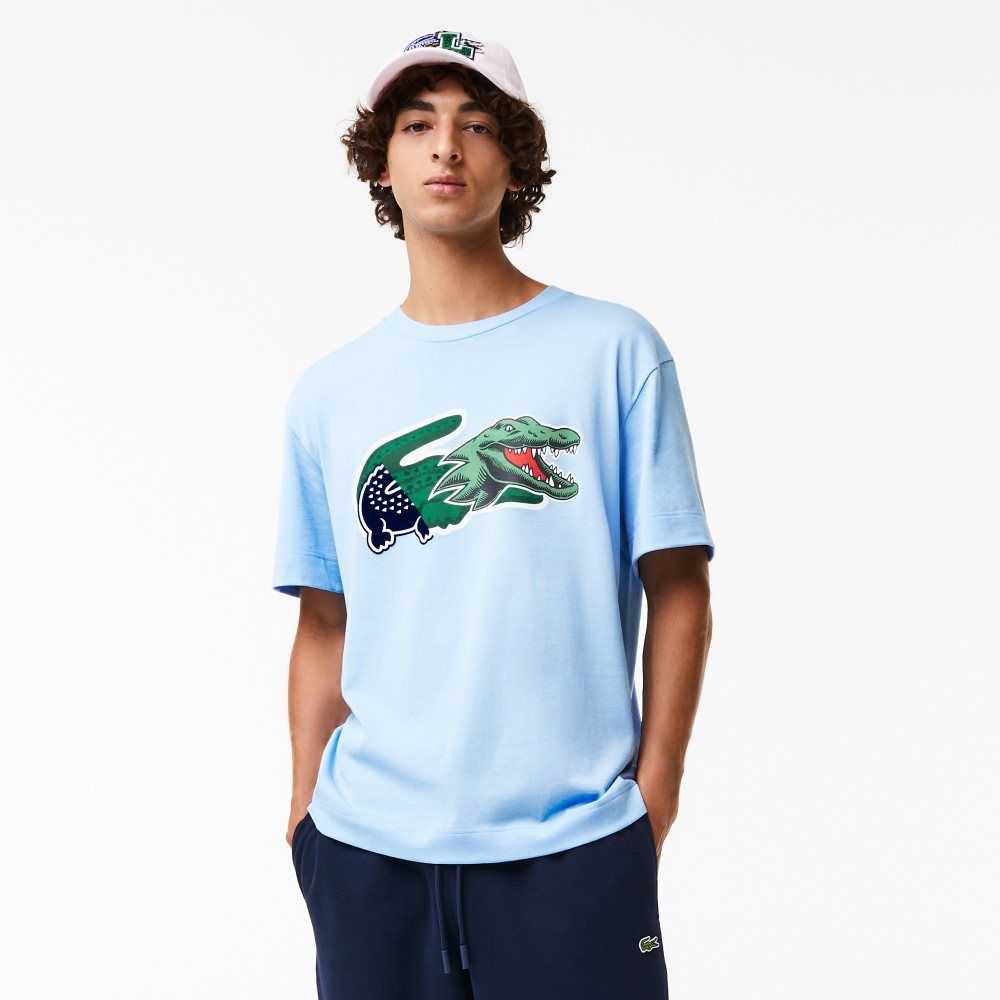 Lacoste Relaxed Fit Oversized Crocodile Mavi | VF4190326